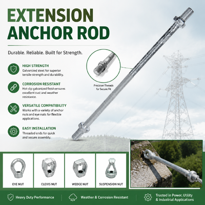 Extension Anchor Rod | HDG Guy Rod Coupling | IEEE C135.2 Extension Rod