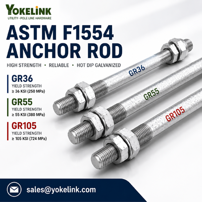 Varillas de anclaje ASTM F1554 Grado 55 de 3/4''-2 para cimentaciones de postes de servicios públicos