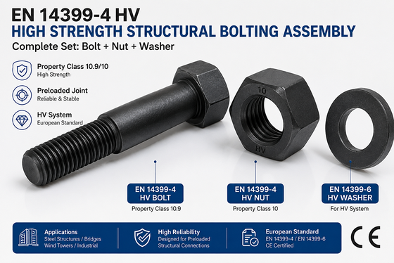 EN 14399-10 Cabeza de copa HRC Clase 10.9 Cerrojos estructurales Óxido negro